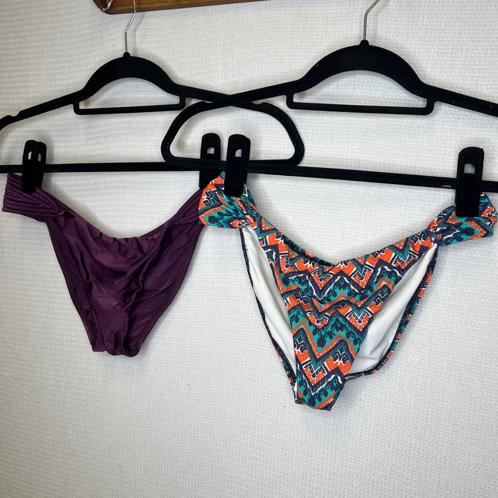 ViX Paula Hermanny Bikini Bottoms Lot 2 Purple Solid Geometric Print Size Large
